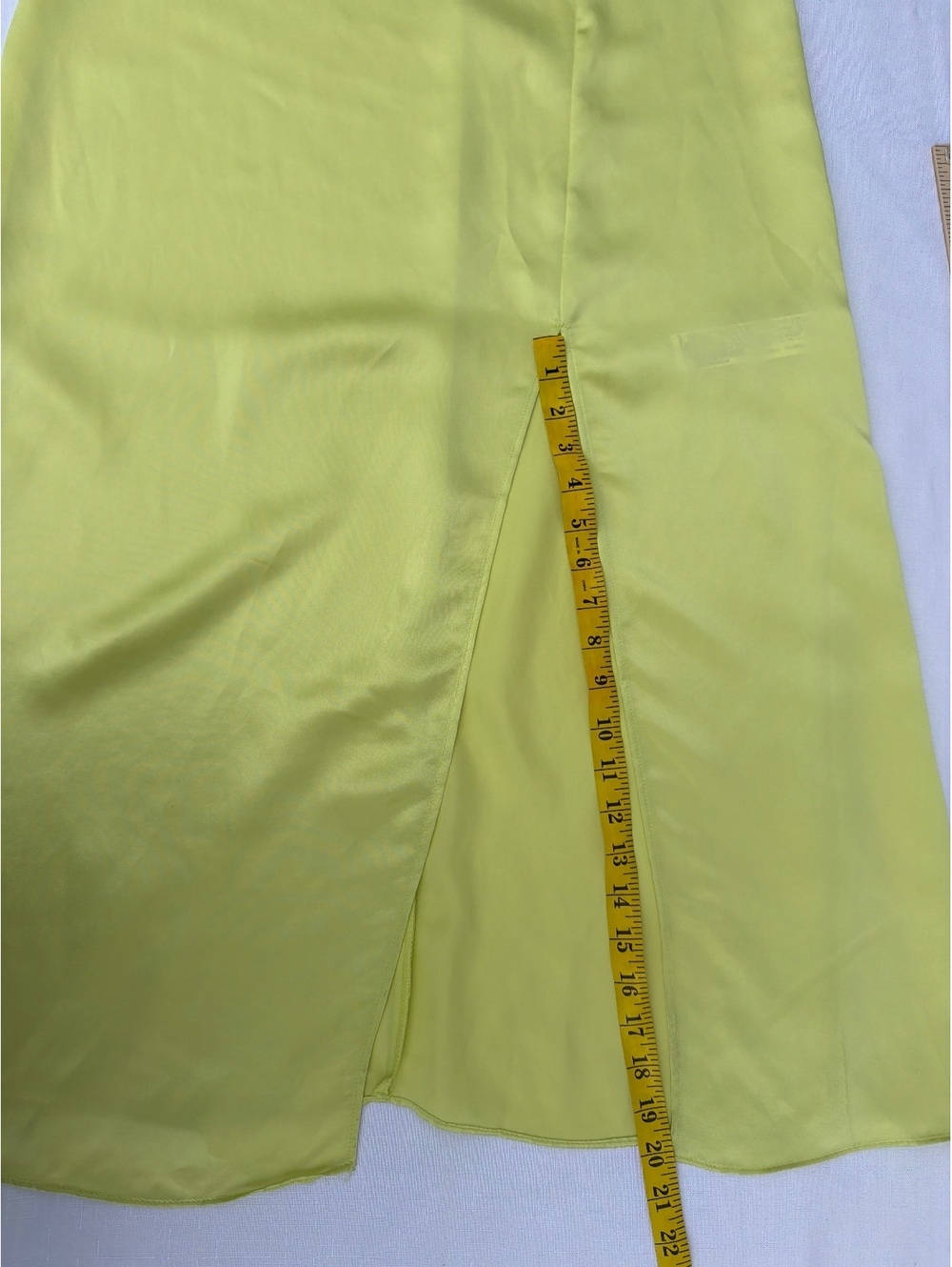 Zara Women's Size S Lime Green Satin Strappy Slip Maxi Dress Side Slit - Picture 5 of 7